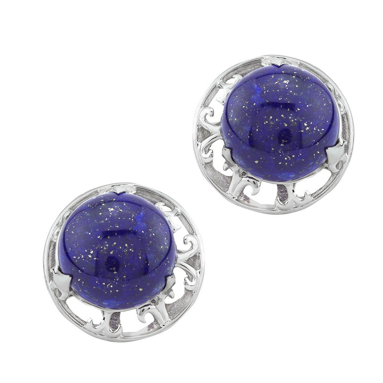 Silver 14mm Round Lapis Button Stud Earrings (1 of 3)