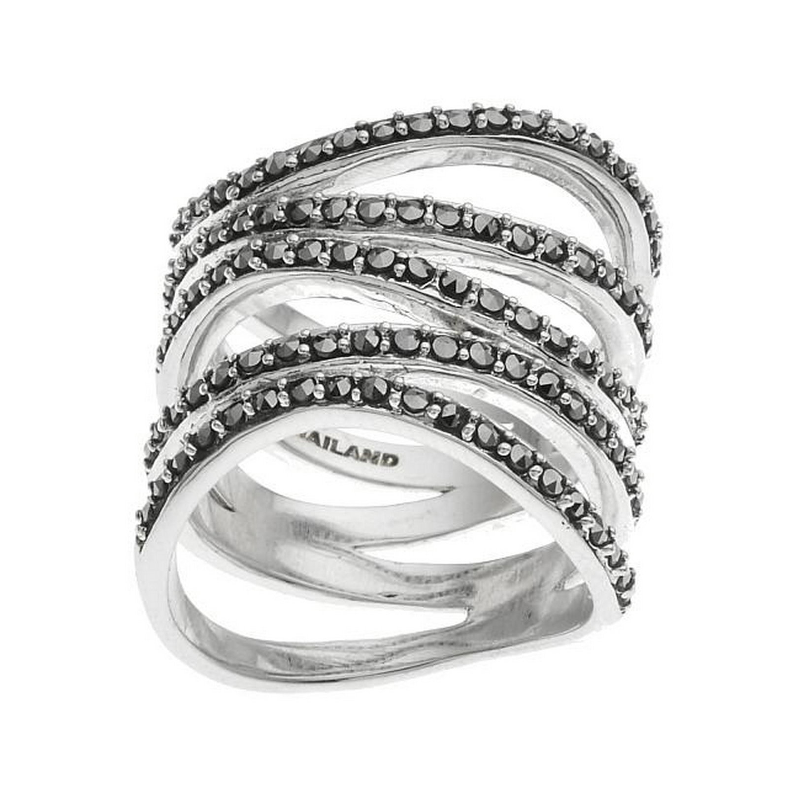 Sterling Silver Marcasite Split Band Ring-SZ 8 (1 of 1)