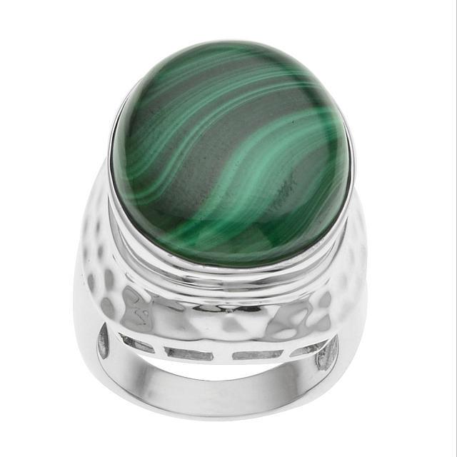 Sterling Silver Malachite Hammered Ring-SZ 6 (1 of 2)