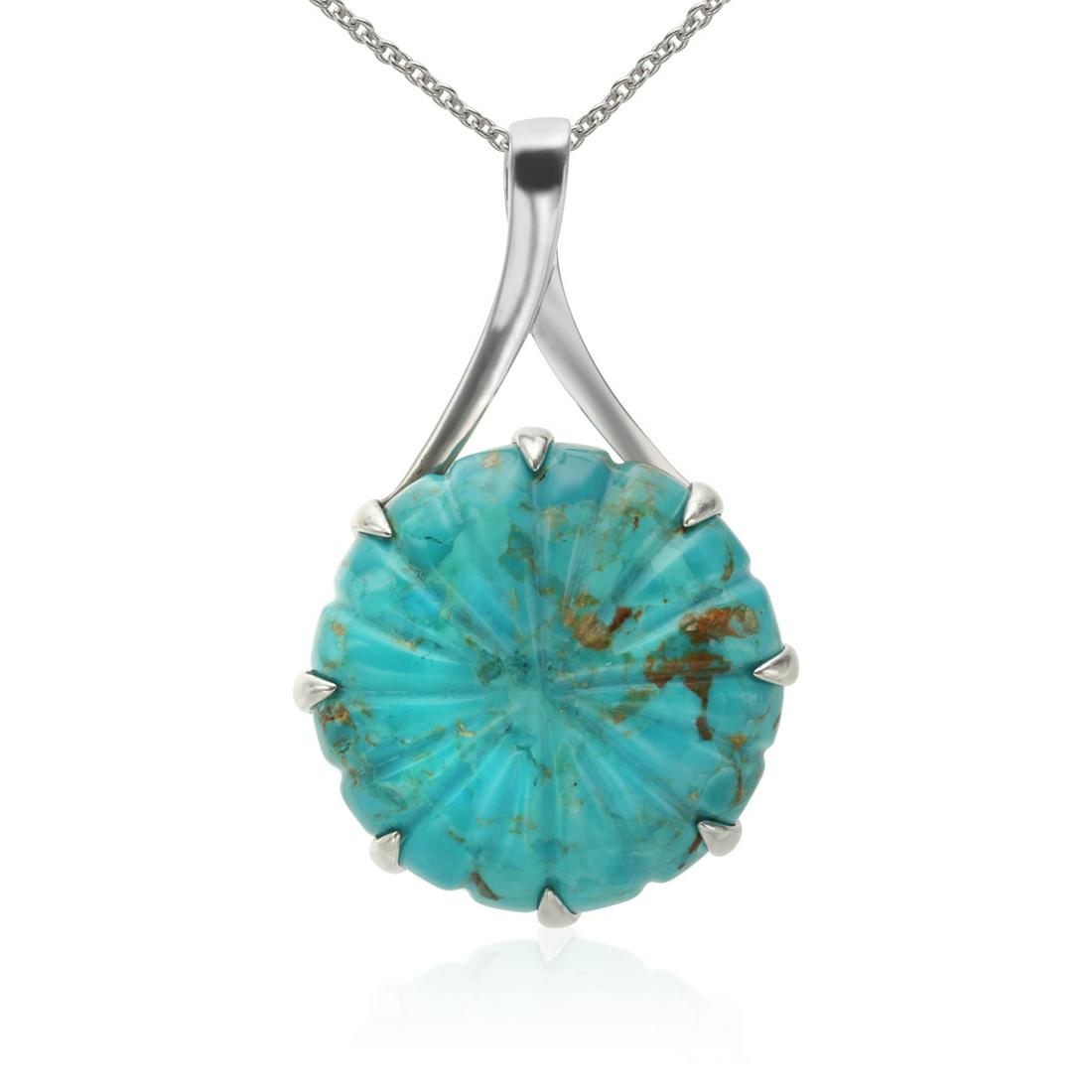 Silver 40mm Round Turquoise Circle Pendant (1 of 1)