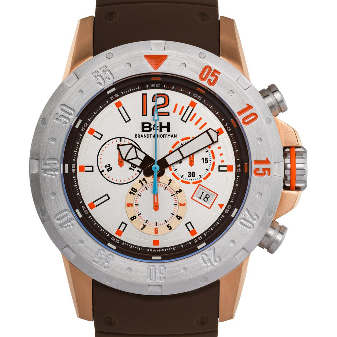 Brandt & Hoffman Swiss Forsyth Mens Watch: Movement Type:- Genuine Swiss Ronda 5030.D Movement Display Type:- Analog Water Resistant:- 10ATM Case Size:- 48mm x 59mm x 14mm Case Material:- Surgical Grade 316L Stainless Steel Dial Color:- Silver