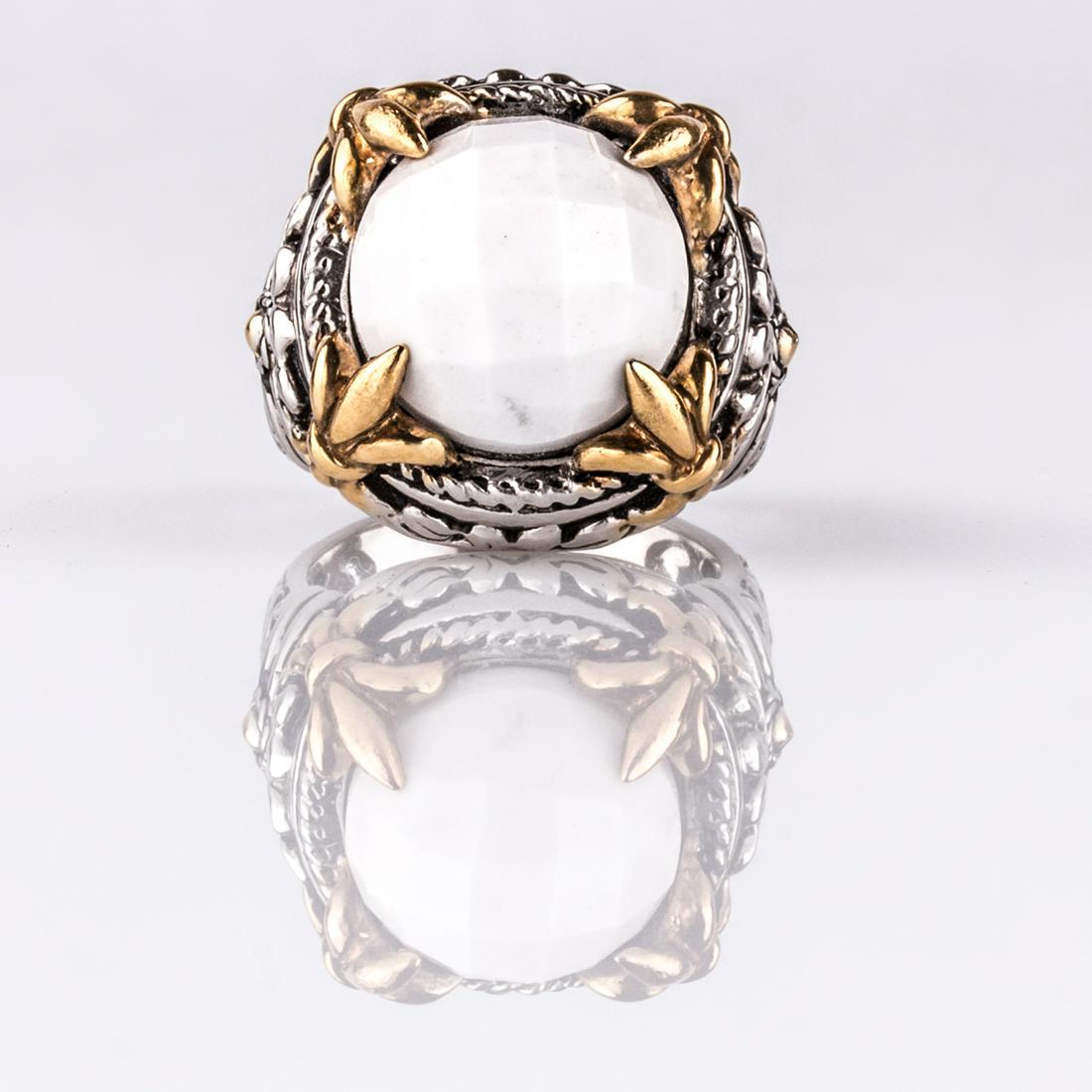 Sterling Silve White Agate Fluer-de-Lis Ring-SZ 6 (1 of 3)