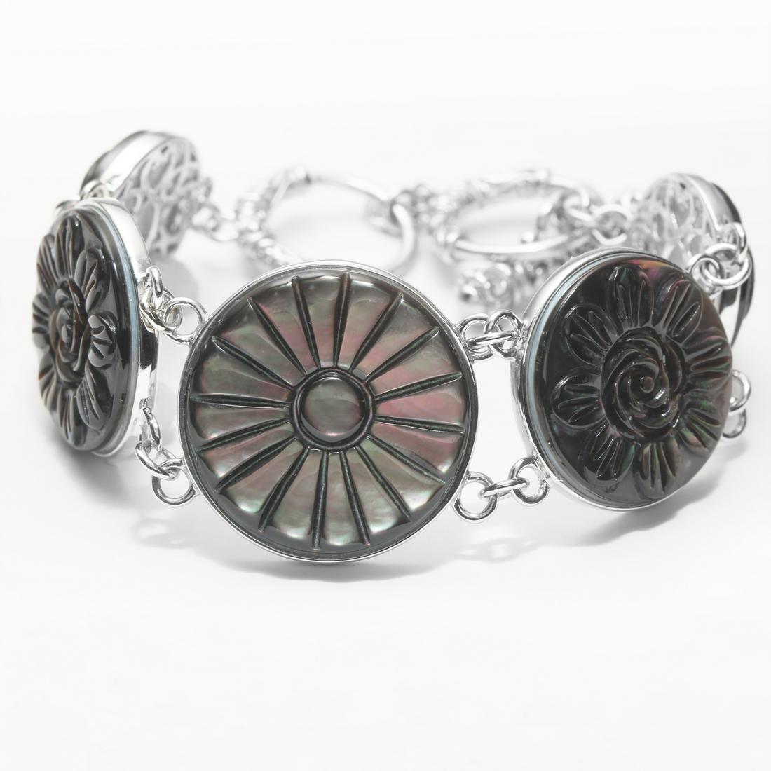 Sterling Silver Carved Grey MOP Toggle Bracelet (1 of 2)