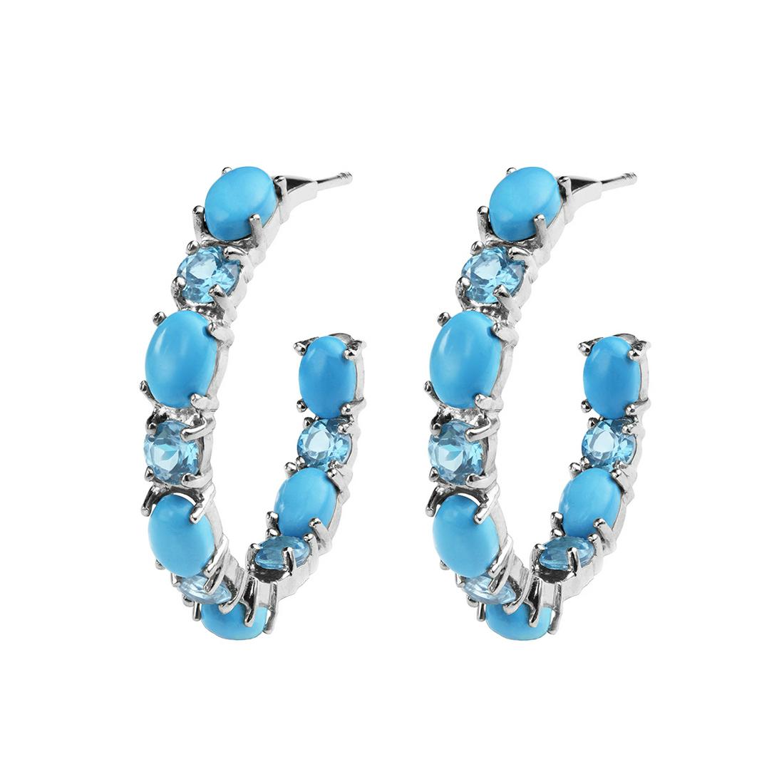 Sterling Silver Turquoise & Topaz Hoop Earrings (1 of 1)