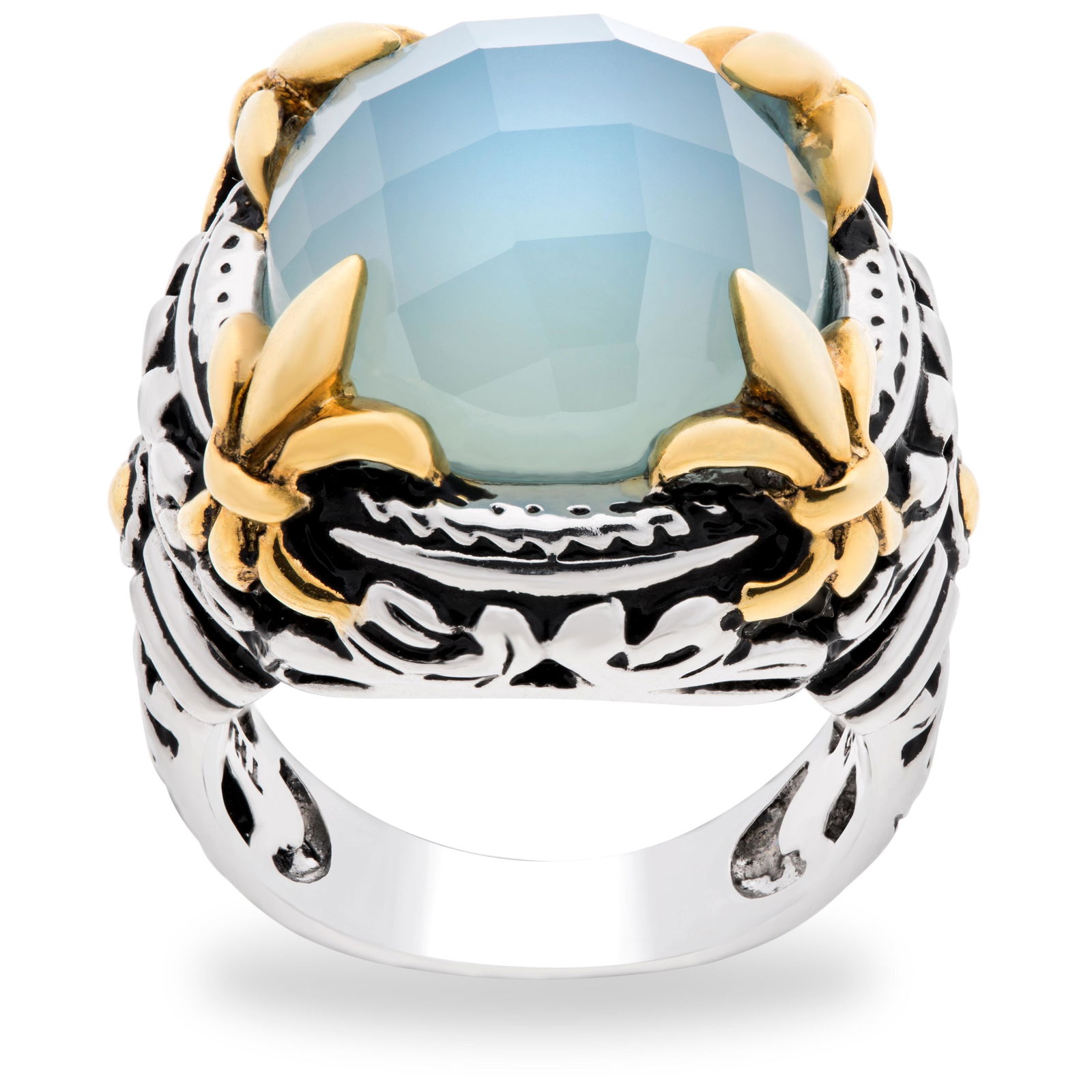 Silver Fluer De Lis Aqua Chalcedony Ring-SZ 8 (1 of 2)