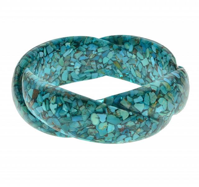 Chip Shaped Turquoise Twist Textured Bangle 8" (1 of 1)