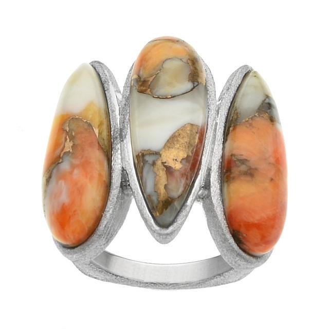 Silver Spiny Oyster Brushed 3-Stone Ring-SZ 8 (1 of 2)