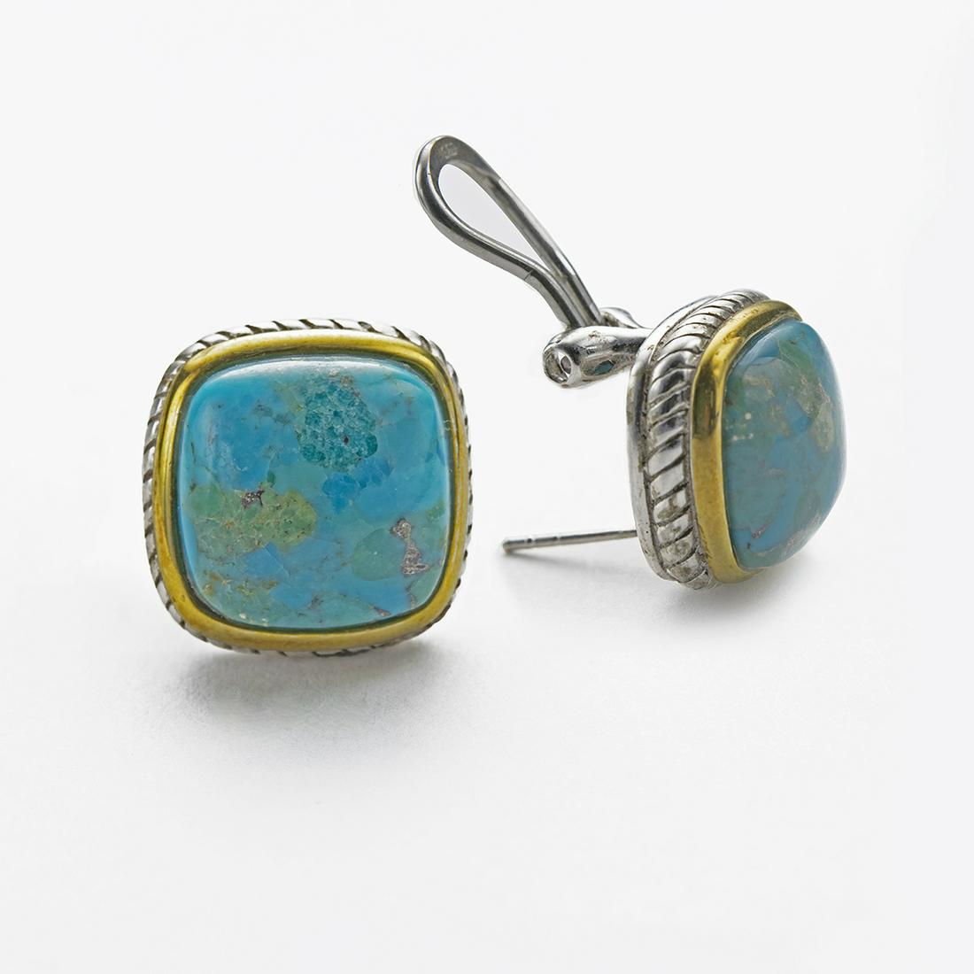 Sterling Silver Turquoise Omega Back Stud Earrings (1 of 1)