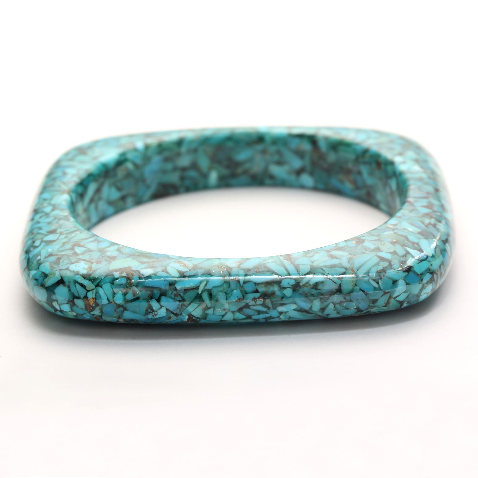 Square Chip Shaped Turquoise Bangle Bracelet 8" (1 of 2)