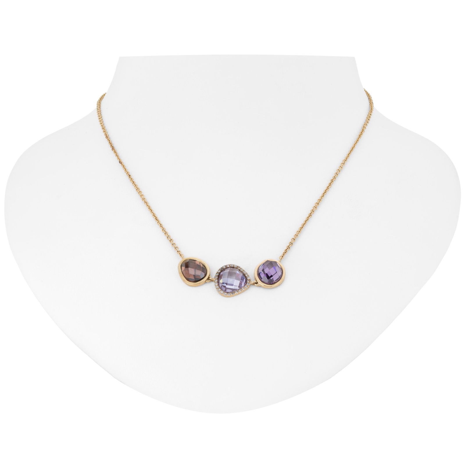 14K Gold over Silver 3 Stone Halo Necklace (1 of 3)