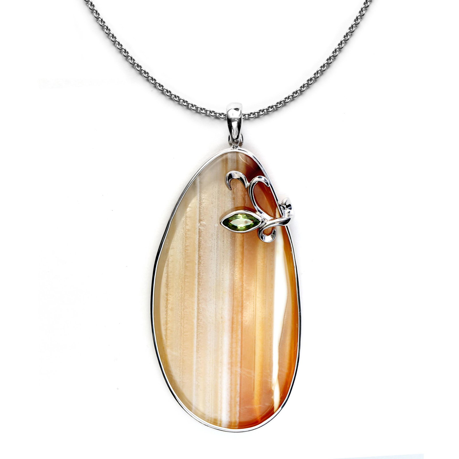 Sterling Silver Slab Agate & Peridot Pendant (1 of 2)