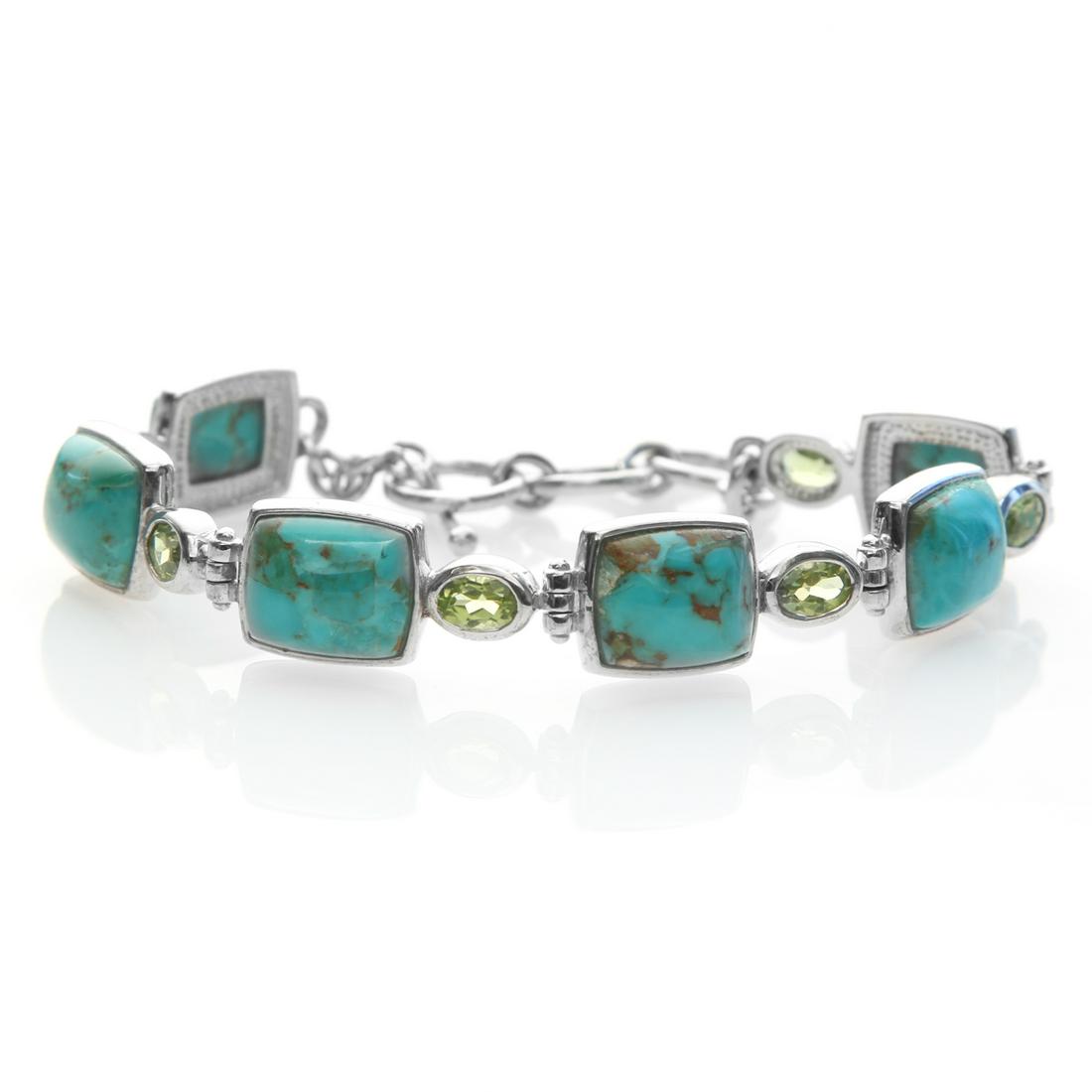 Silver Turquoise & Peridot Toggle Bracelet 8" (1 of 2)