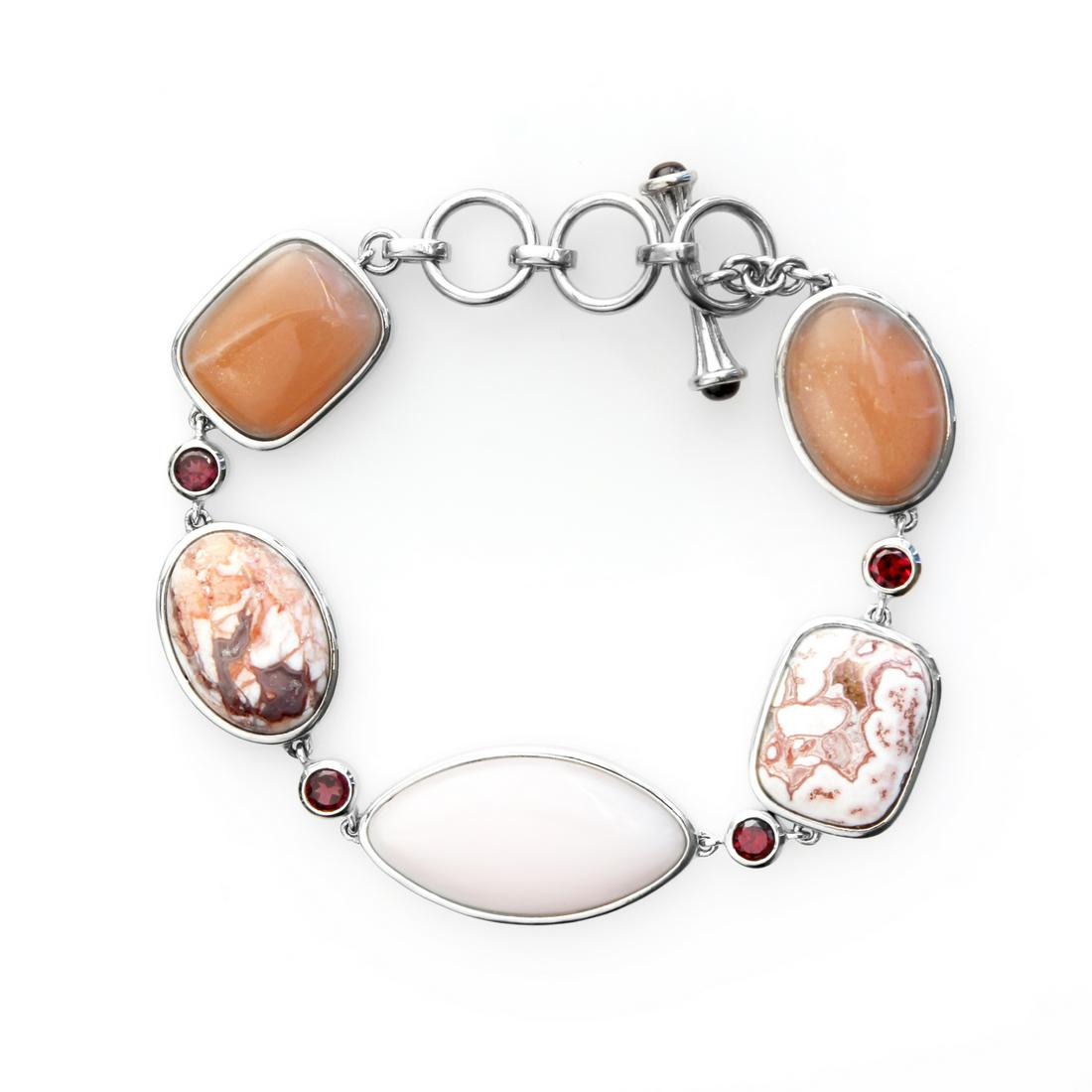 Sterling Silver Multi Gemstone Toggle Bracelet 8" (1 of 2)