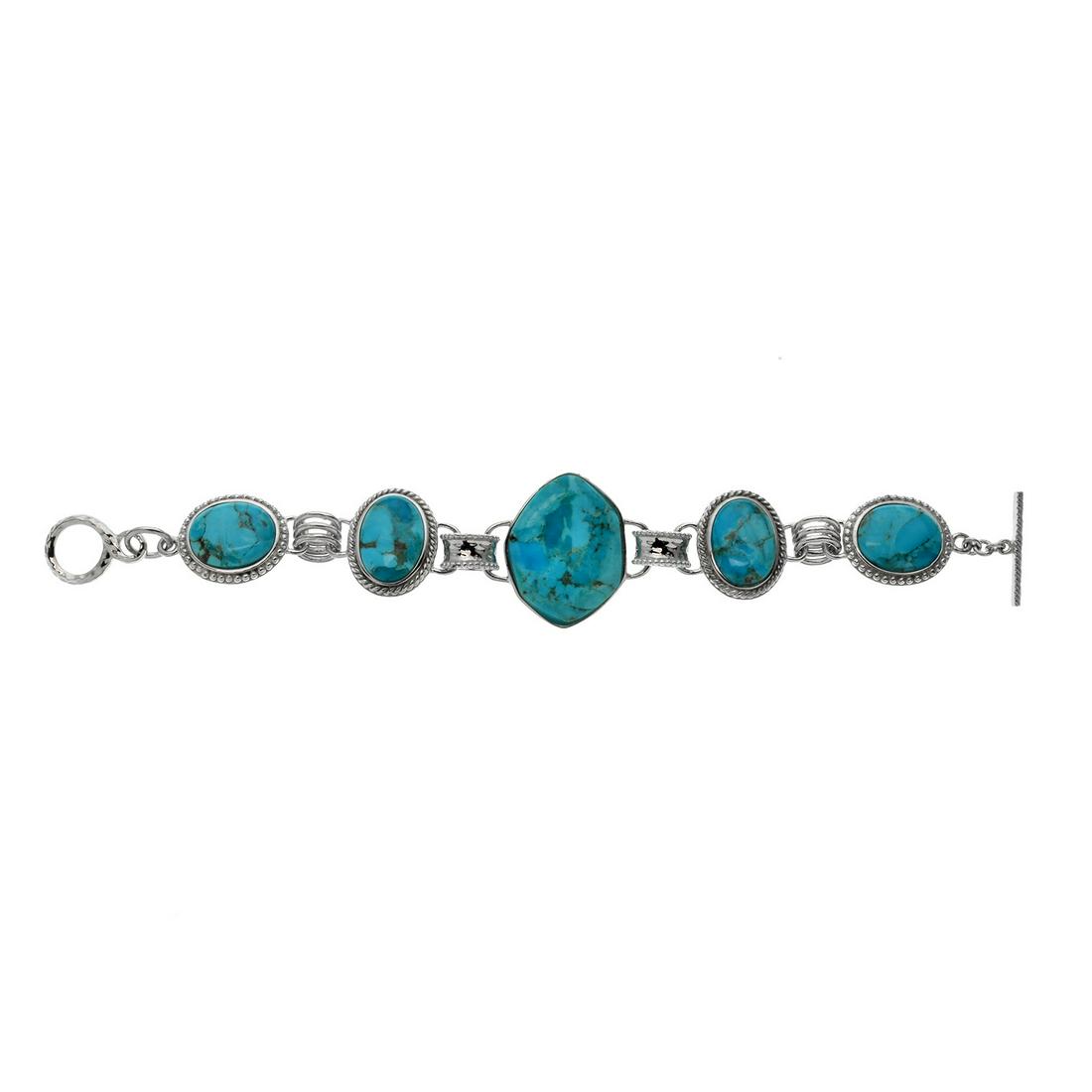 Silver Turquoise Textured Toggle Bracelet 7.5" (1 of 1)