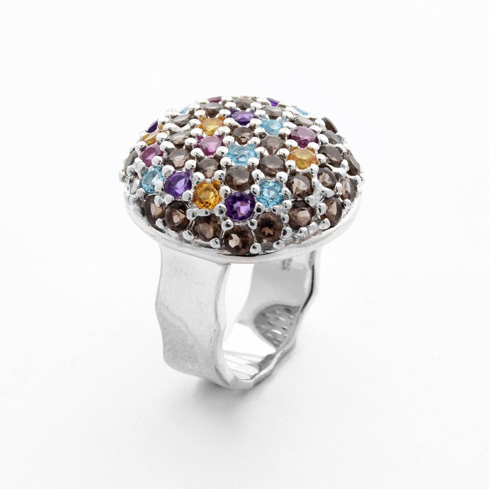 Silver 3.42ctw Pave Multi Gemstone Button Ring-SZ7 (1 of 1)
