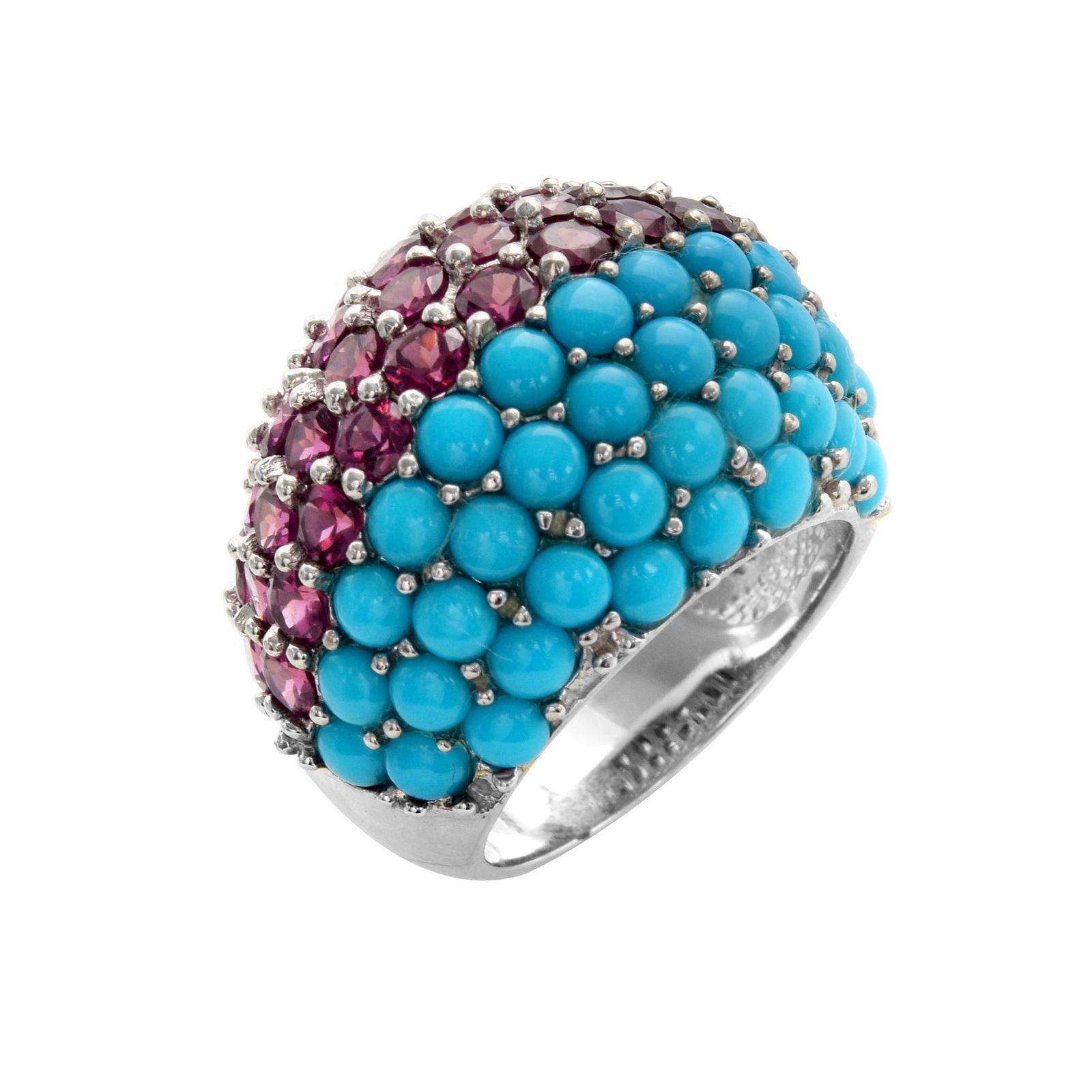 Sterling Silver Turquoise & Garnet Dome Ring-SZ 8 (1 of 1)