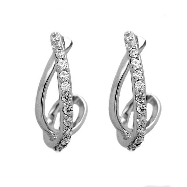 14K White Gold Plated CZ Twisted J Hoop Earrings (1 of 3)