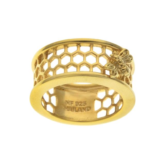 18K Gold Plated Diamond Accents HoneyComb Ring-S10 (1 of 1)