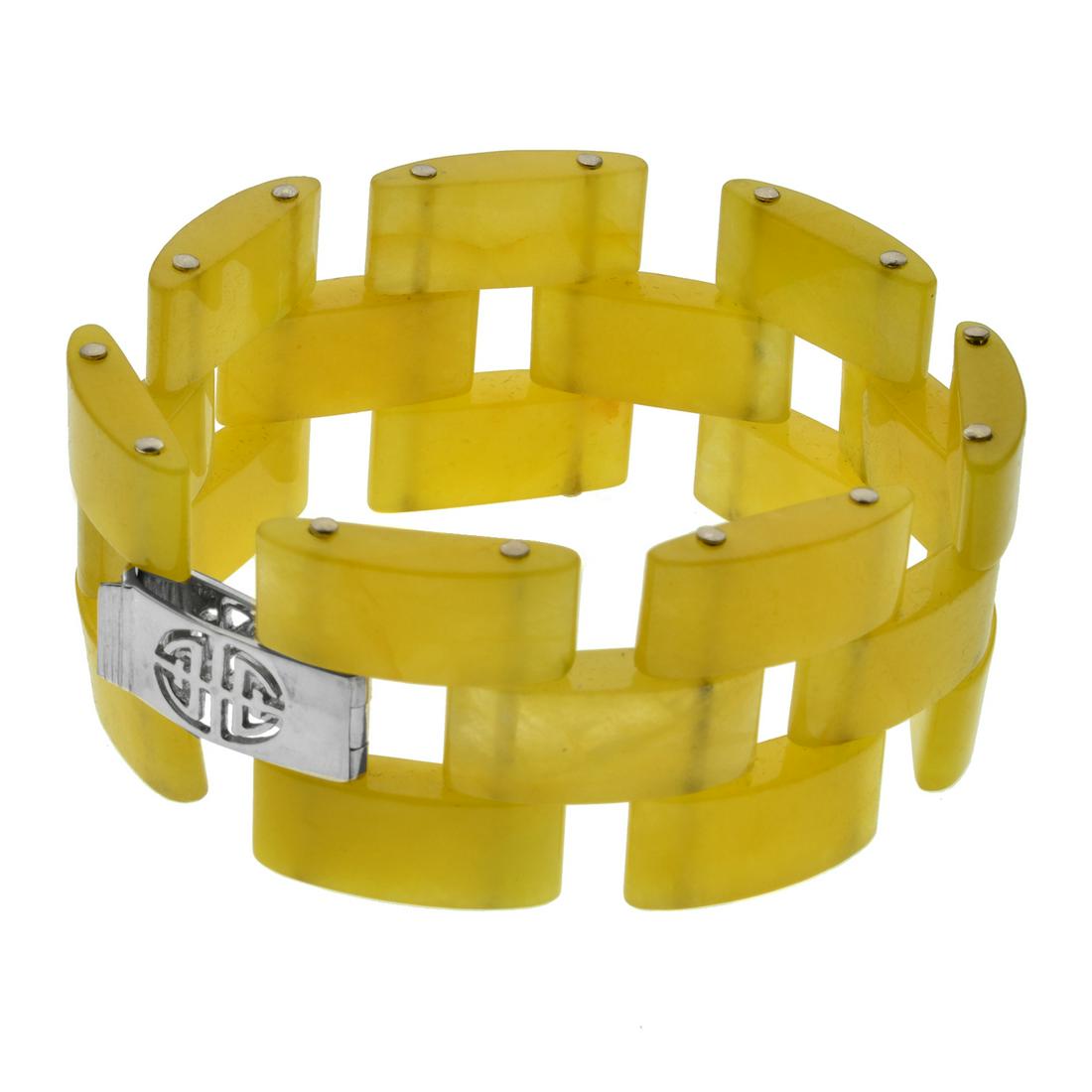 Sterling Silver Yellow Jade Link Bracelet 7.5' (1 of 1)