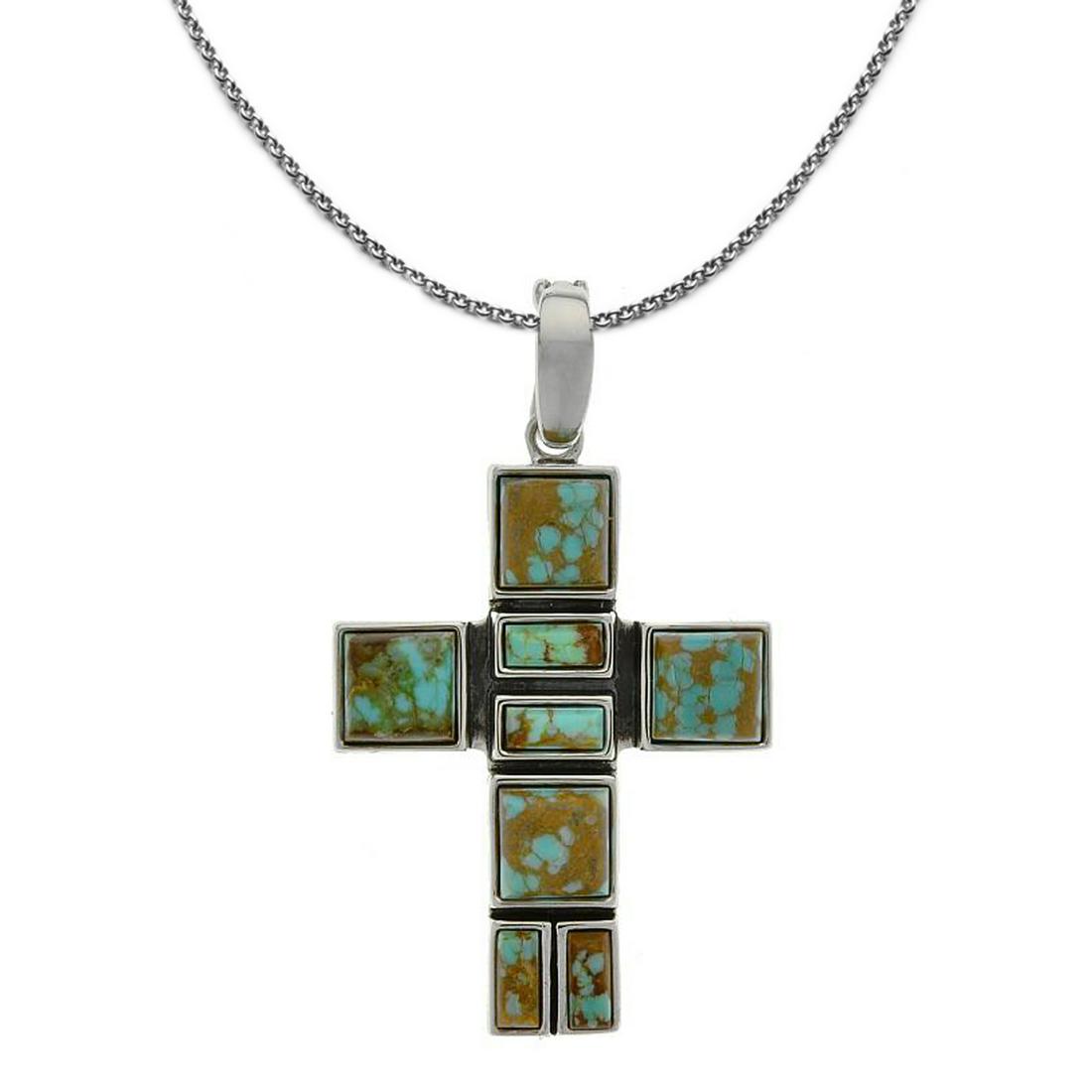 Sterling Silver #8 Mine Turquoise Cross Pendant (1 of 2)