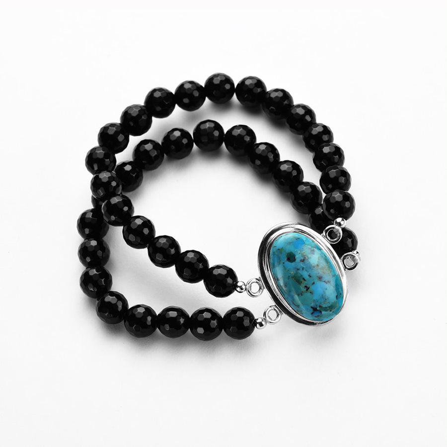 Sterling Silver Two Row Black Onyx Beaded Bracelet (1 of 1)