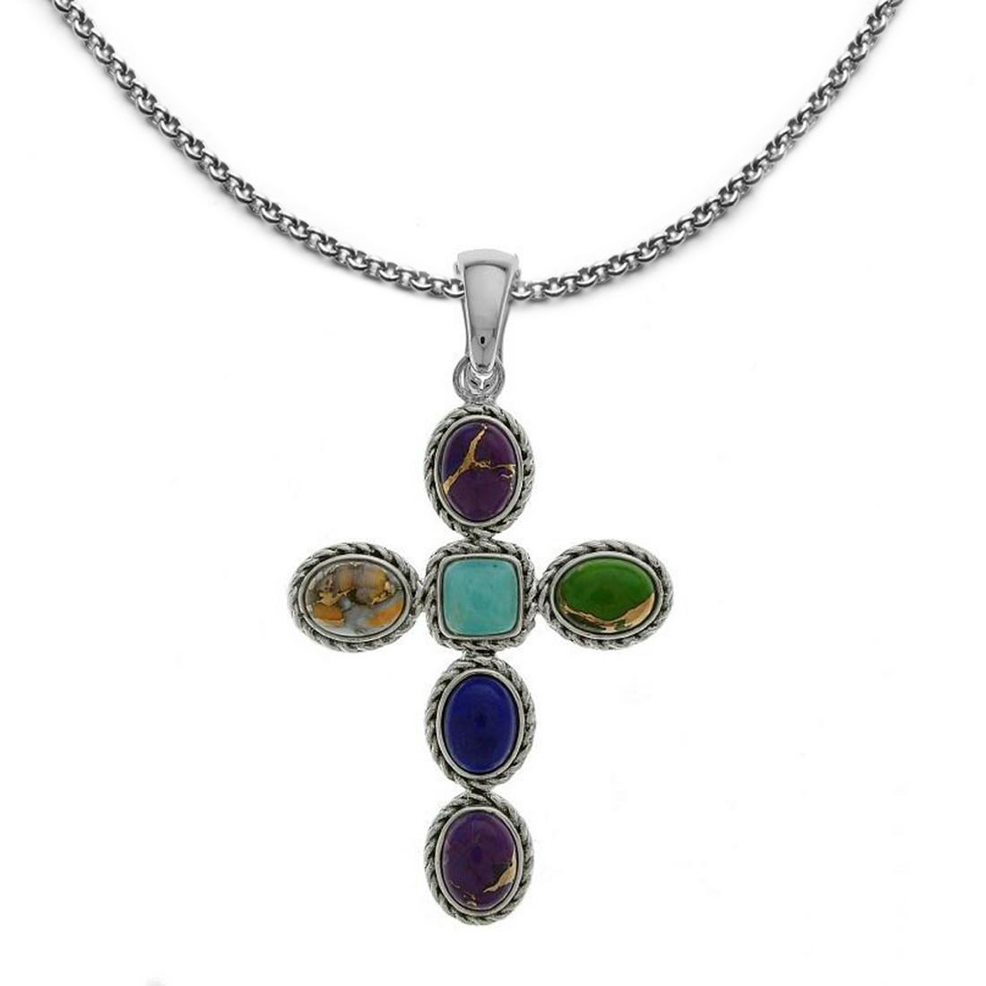 Sterling Silver Multi Gemstone Cross Pendant (1 of 2)