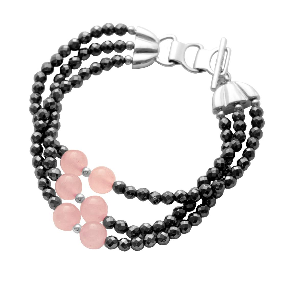 Silver Hematite & Rose Quartz Bead Bracelet 8" (1 of 2)
