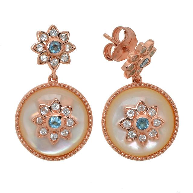14K Rosegold Vermeil MOP & Blue Topaz Drop Earring (1 of 1)