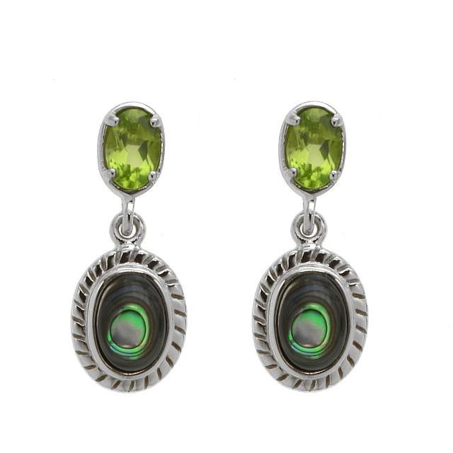 Sterling Silver Abalone & Peridot Drop Earrings: Gorgeous color and beautiful styling make these earrings from the Pangea Mines and a “must have.” Beautifully crafted in rhodium over sterling, this lovely design is adorned with genuine s