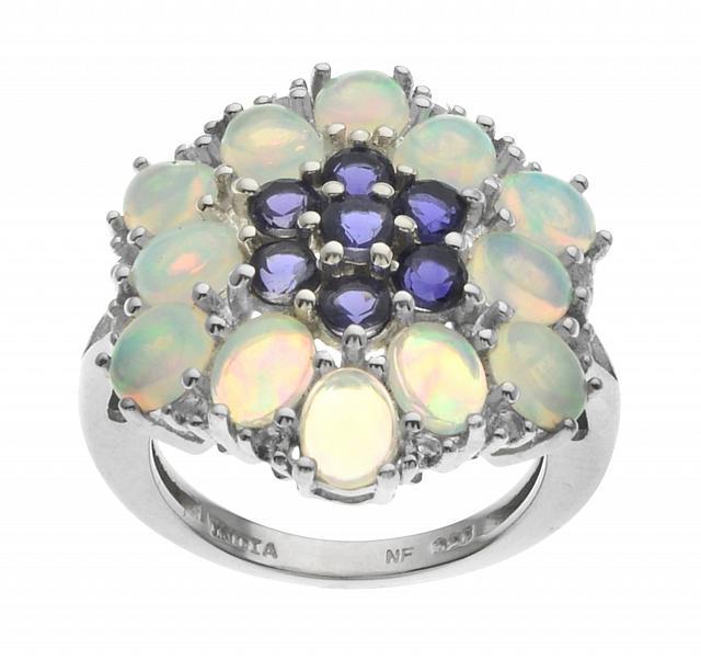Sterling Silver Opal & Iolite Flower Ring-SZ 6 (1 of 1)