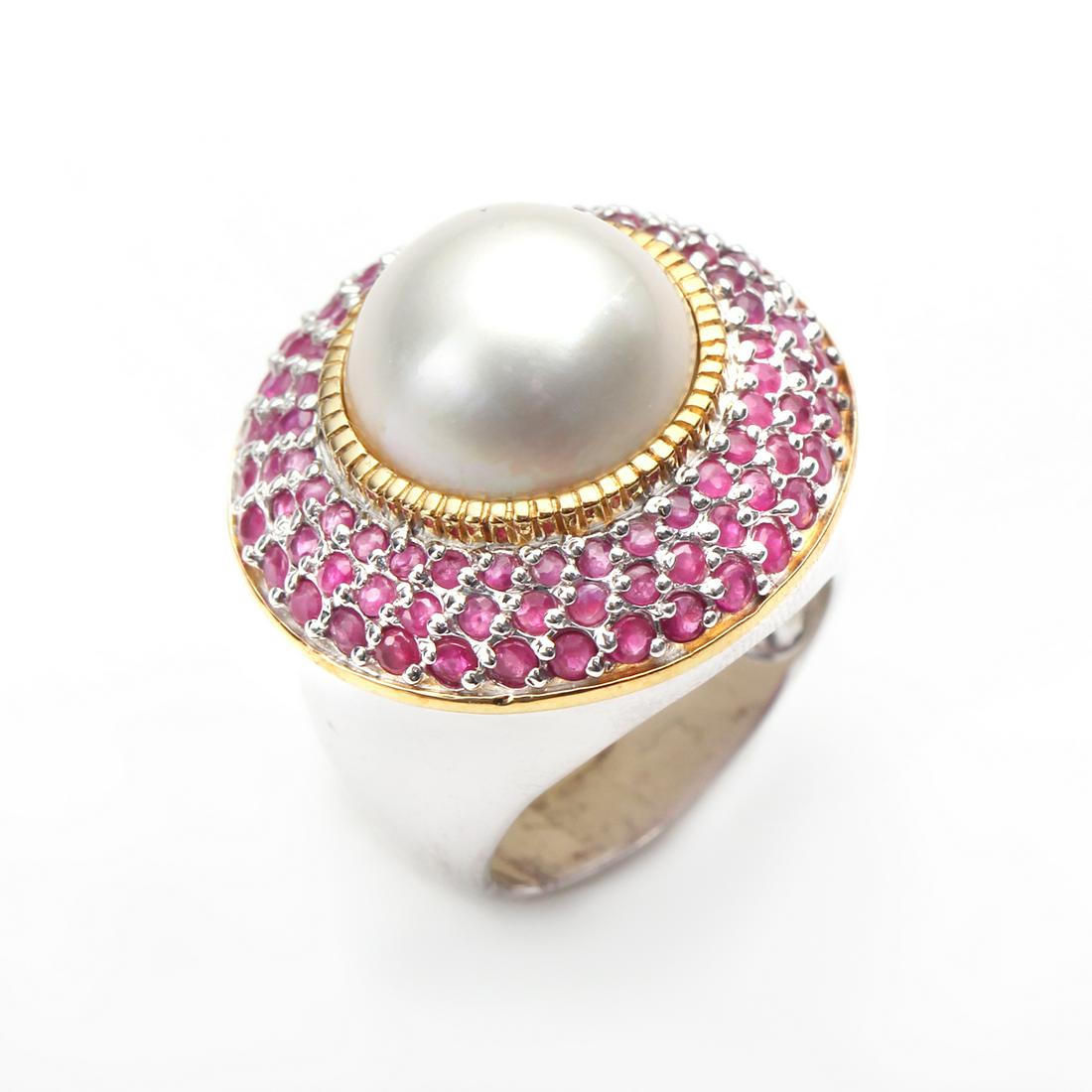 Sterling Silver Mabe Pearl & Ruby Dome Ring-SZ 6 (1 of 1)