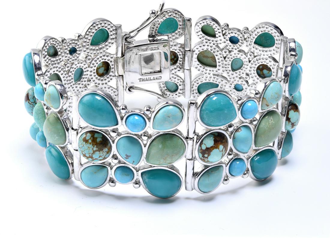 Silver Multi Turquoise Three Row Bracelet 8" (1 of 2)