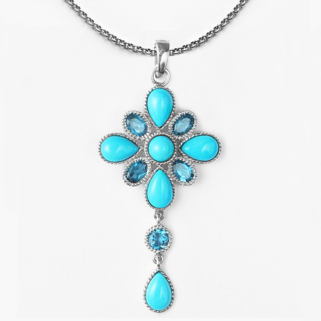 Silver 2.89ct Blue Topaz & Turquoise Pendant (1 of 2)