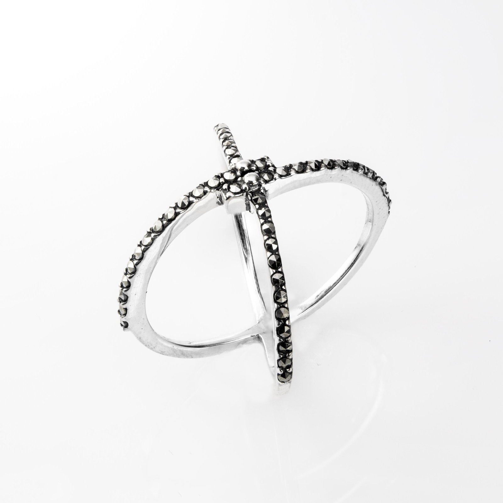 Sterling Silver Marcasite X Shaped Ring-SZ 6: X marks the spot with Addison Lane’s dramatic X-ring from the Zenith Collection. Beautifully crafted in fine oxidized finish sterling silver and adorned with a lavish field of genuine marcasite 
