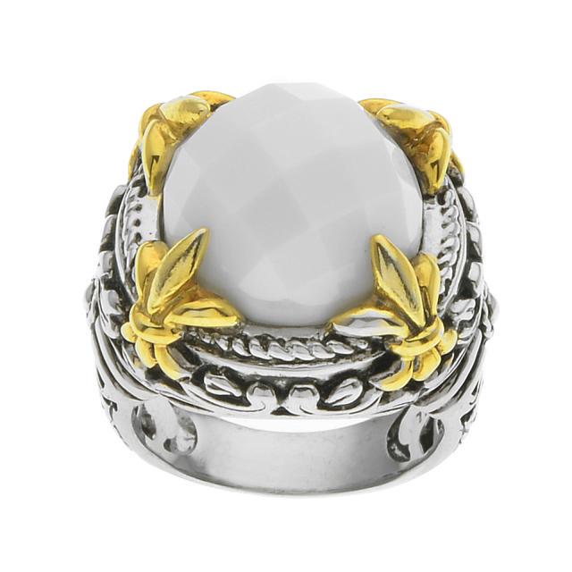 Sterling Silve White Agate Fluer-de-Lis Ring-SZ 8 (1 of 3)