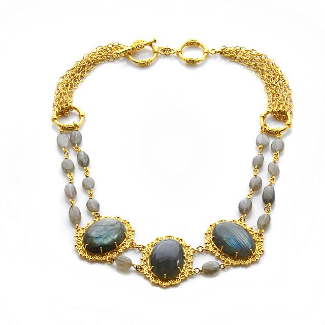 14K Gold Vermeil Labradorite Toggle Necklace 18" (1 of 1)