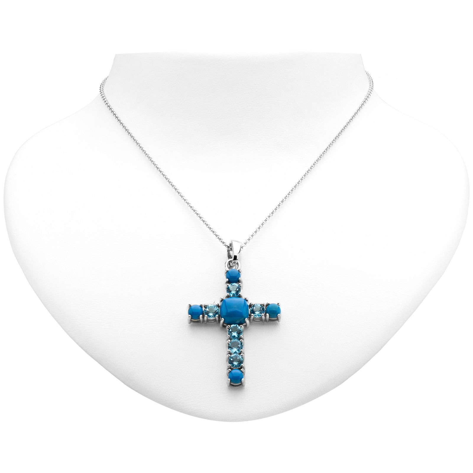 Silver Ceruleite & Blue Topaz Cross Pendant (1 of 3)