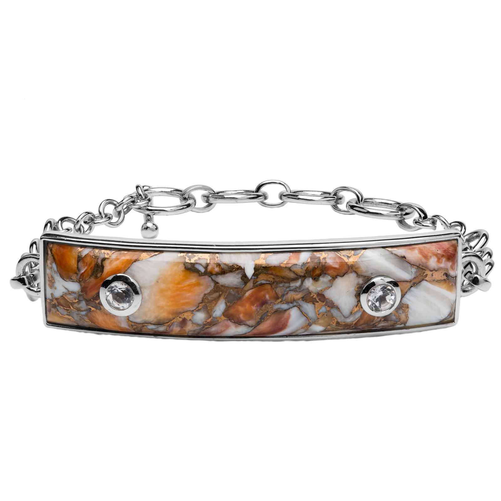 Silver Spiny Oyster & Topaz Toggle Bracelet 8" (1 of 3)