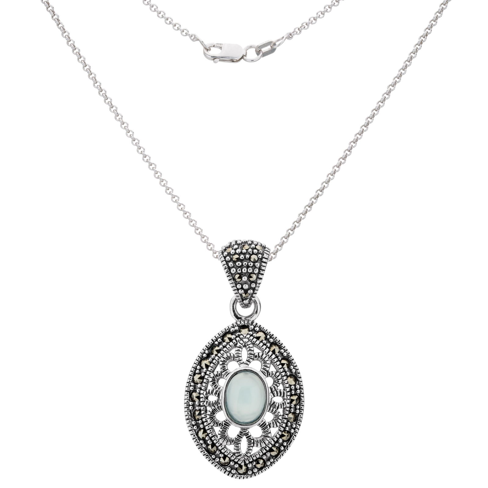 Silver Marcasite and Blue Chalcedony Pendant (1 of 3)