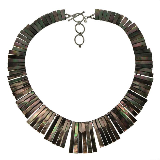 Sterling Silver 19" Black MOP Toggle Bib Necklace (1 of 1)