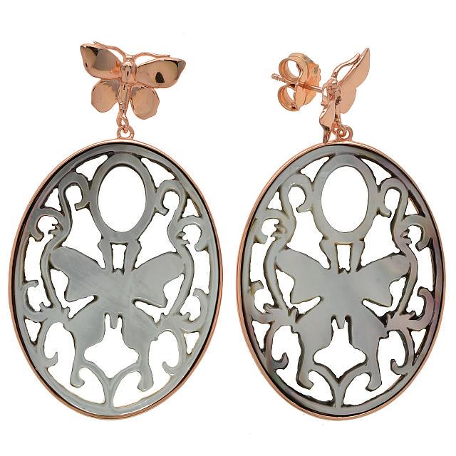 14K Rose Gold Vermeil Grey MOP Carved Earrings (1 of 1)