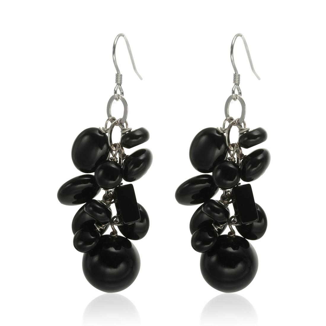 Sterling Silver Black Agate Cluster Drop Earrings (1 of 1)