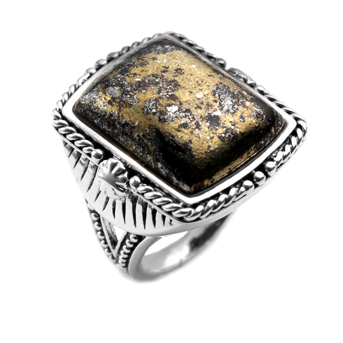 Silver Apache Gold Textured Split Shank Ring-SZ 6 (1 of 1)