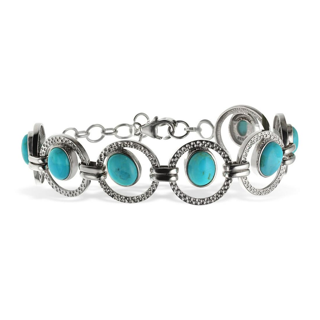 Silver Kingman Turquoise Link Bracelet 9.25" (1 of 3)