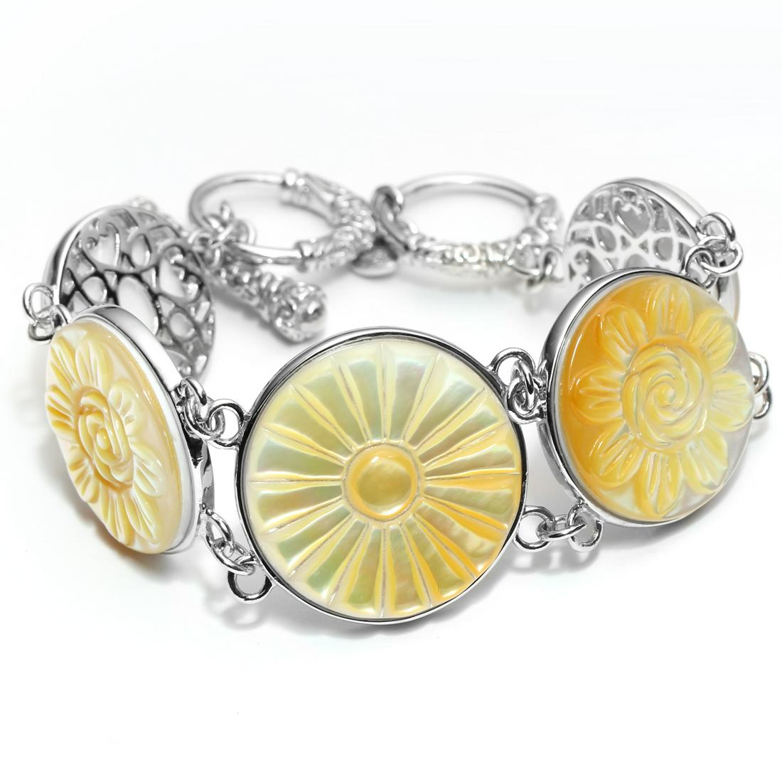 Sterling Silver Golden MOP Carved Toggle Bracelet (1 of 2)