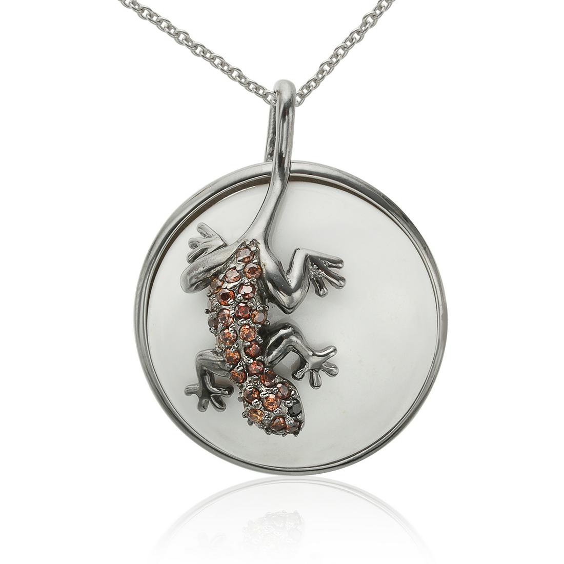 Silver White Agate & Smoky Quartz Lizard Pendant (1 of 2)