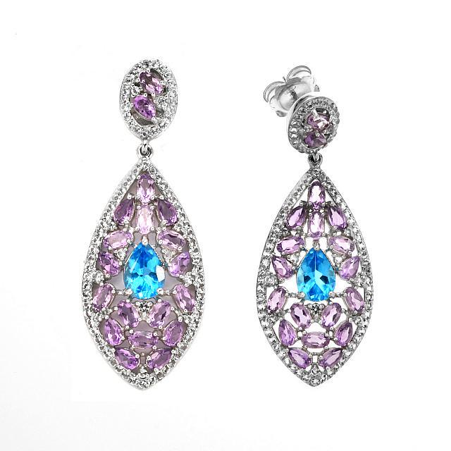 Silver 15.01ctw Multi Gemstone Drop Earrings (1 of 1)