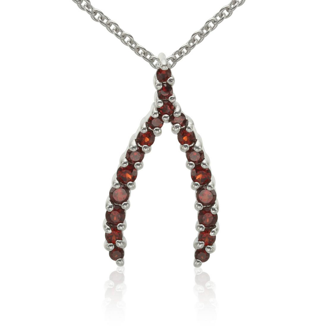 Sterling Silver Round Garnet Wishbone Pendant (1 of 3)