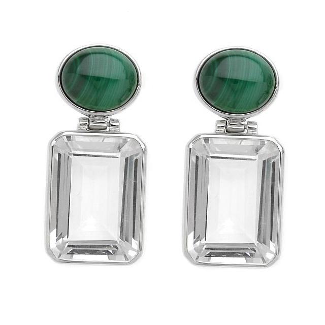 Silver 22.80ctw Quartz & Malachite Drop Earrings (1 of 2)