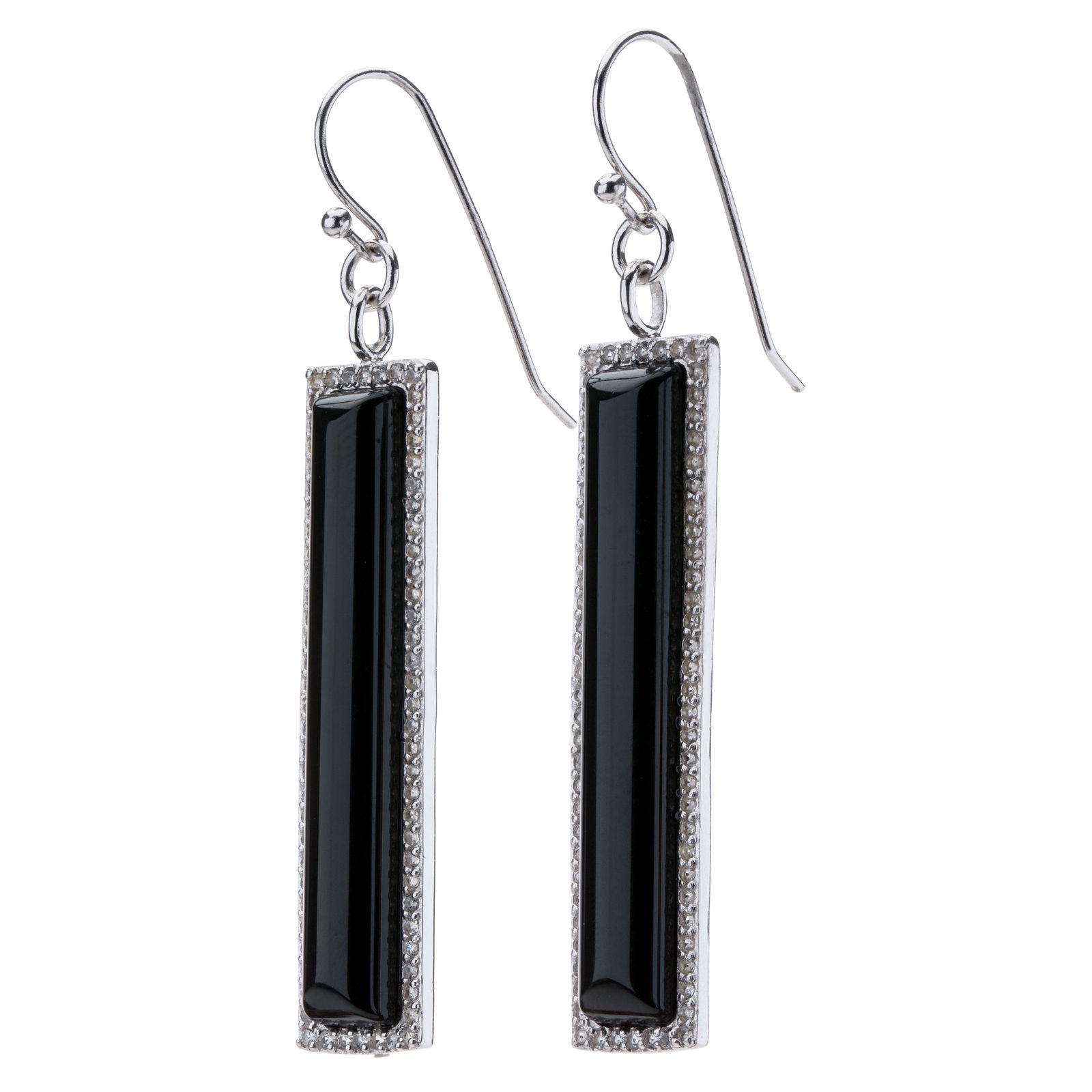 Silver Black Agate & White Topaz Linear Earrings (1 of 3)